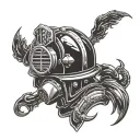 Firefighter helmet engulfed in flames with a navy deep sea diver helmet integrated into the design tattoo design idea