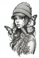 emo girl in a beanie with butterfly resting tattoo design idea