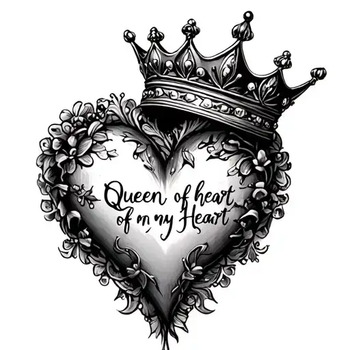 "Queen of my Heart" crown and heart intertwined tattoo design idea