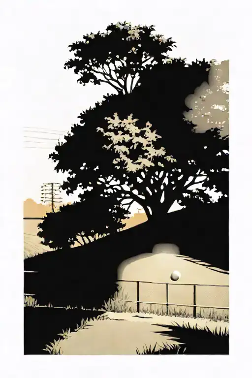 baseball field with corn field and an Orange tree tattoo design idea