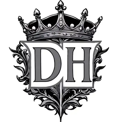 Initials DH  with a with a small crown above it tattoo design idea
