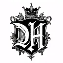 Initials DH  with a with a small crown above it tattoo design idea