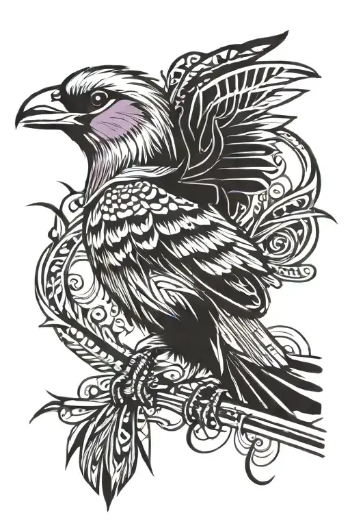 lilac-breasted roller bird perched tattoo design idea