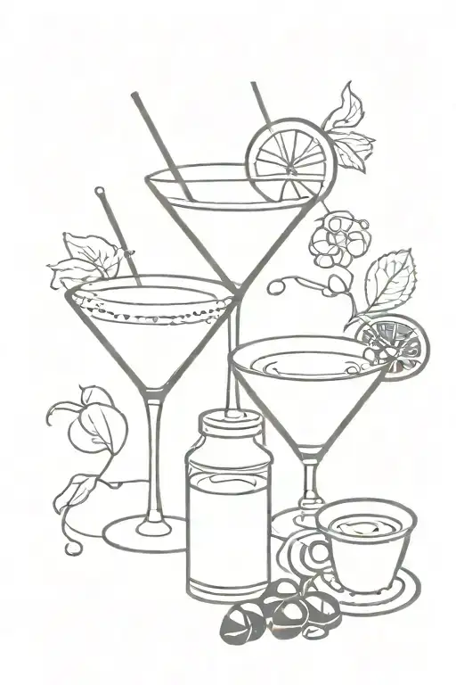 Cocktails, espresso martini glass, coffee beans tattoo design idea