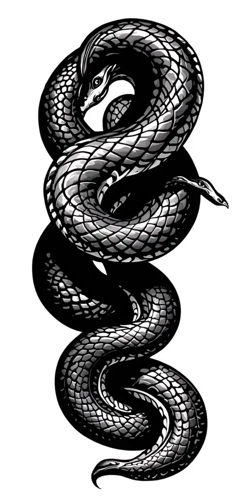 Simple Silhouette Illustration of Two Coiled Snakes Two twisted snakes. Decorative element tattoo design idea