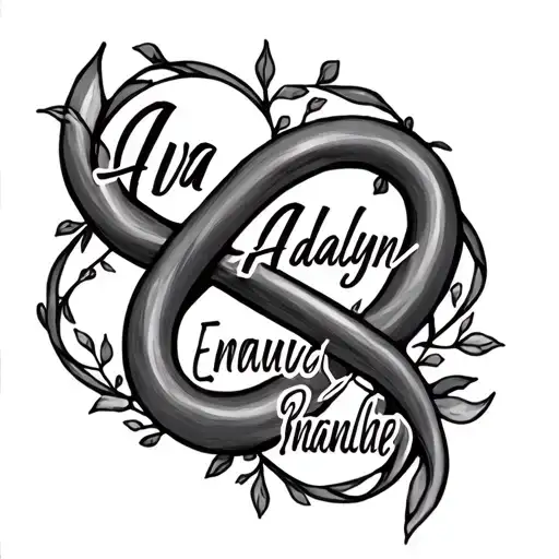 "Ava Adalyn Emmanuel" infinity sign tattoo design idea