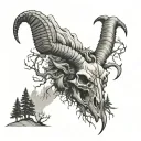 ibex skull with scorpion montain trees and peace tattoo design idea