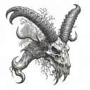 ibex skull with scorpion montain trees and peace tattoo design idea