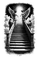 stairway to heaven walking up stairs angels sun rays clouds heaven gate at the top of the stairs  tattoo design idea