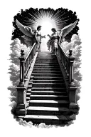 stairway to heaven walking up stairs angels sun rays clouds heaven gate at the top of the stairs  tattoo design idea