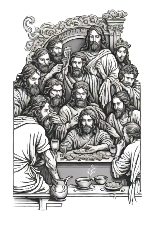 last supper and Jesus blocking bad spirits emerging tattoo design idea