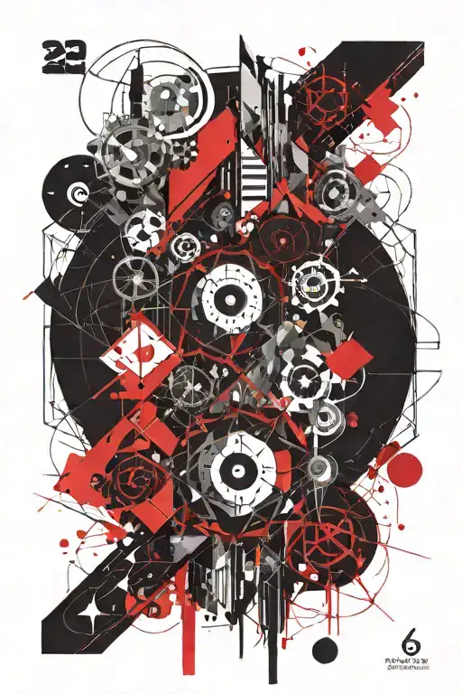 line work with geometrical shapes and numbers tattoo design idea