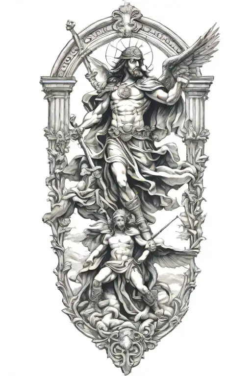saint michel slaying satan tattoo design idea