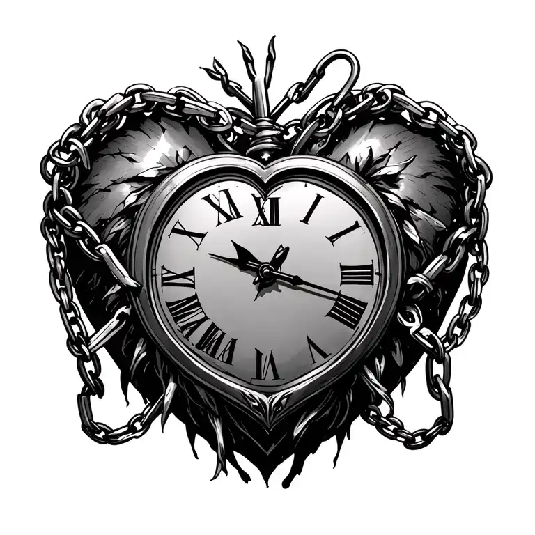 Heart clock chains tattoo design idea