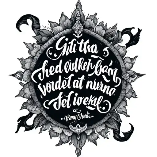 Trishul and Gita verse quote along tattoo design idea