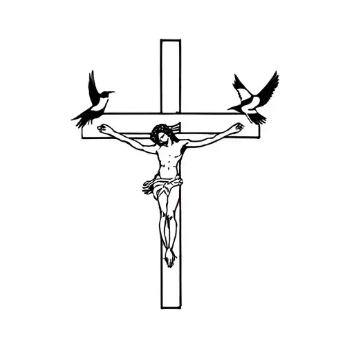 crucifix with birds  tattoo design idea