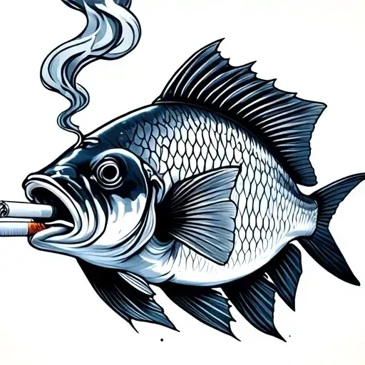 fish smoking a cigarette tattoo design idea
