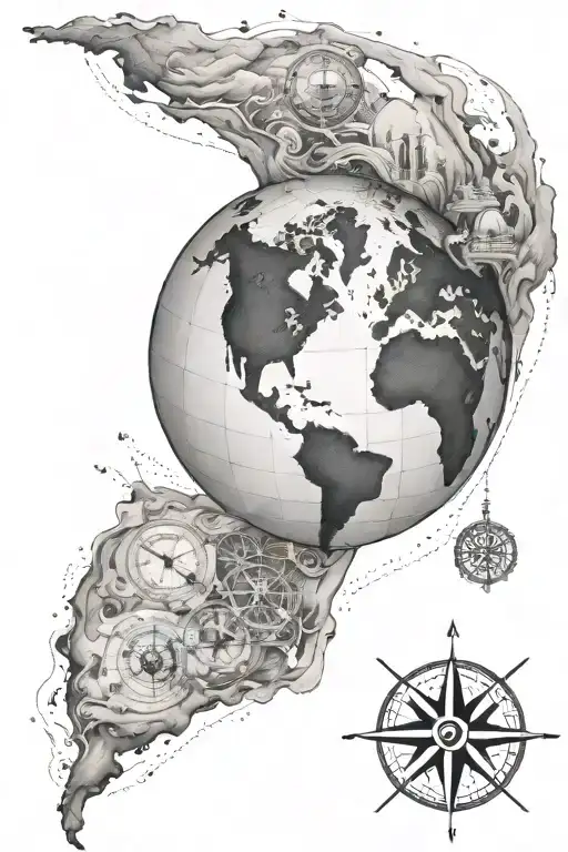Globe idea, showing Philippines with maybe compass and beach tattoo design idea