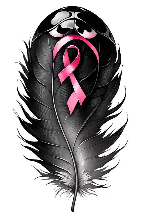 breast cancer ribbon one side a feather. a lady bug tattoo design idea