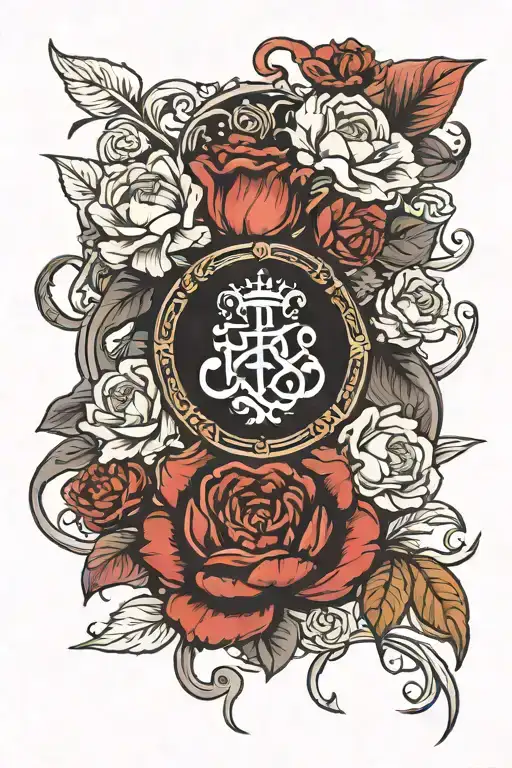 imperial logo surrounded by flowers tattoo design idea