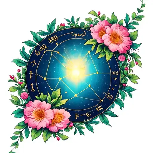 A Libra And Taurus Constellation Formed By Intricate Botanical Vines And Flowers Tattoo tattoo design idea