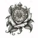 hand tattoo with half a clock and half a rose    tattoo design idea