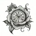 hand tattoo with half a clock and half a rose    tattoo design idea