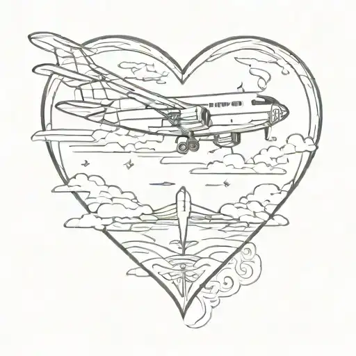 airplane silhouette and love heart tattoo design idea
