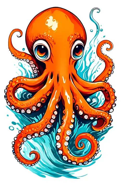 orange neo traditional octopus with water tattoo design idea