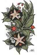 small red stars and cowrie shells  tattoo design idea