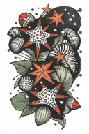 small red stars and cowrie shells  tattoo design idea