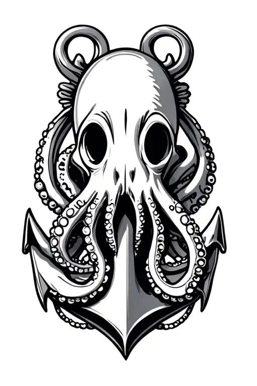 squid with anchor tattoo design idea