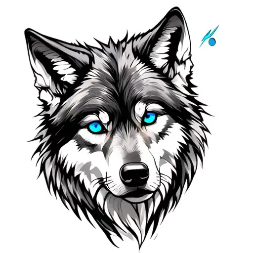 Wolf blue eyes with trans pride colors tattoo design idea