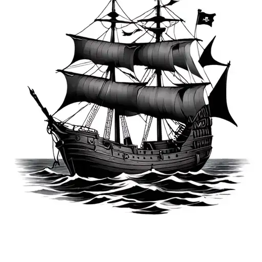 nautical with pirate ship  tattoo design idea