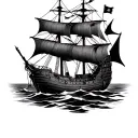nautical with pirate ship  tattoo design idea