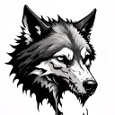 A wolf's head. The design should show the wolf in a decayed state,  revealing its skull. tattoo design idea