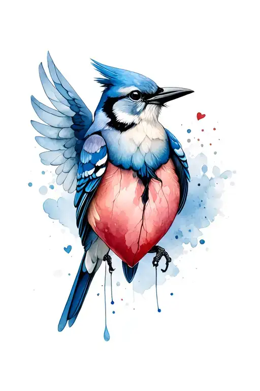 bluejay heart wings tattoo design idea