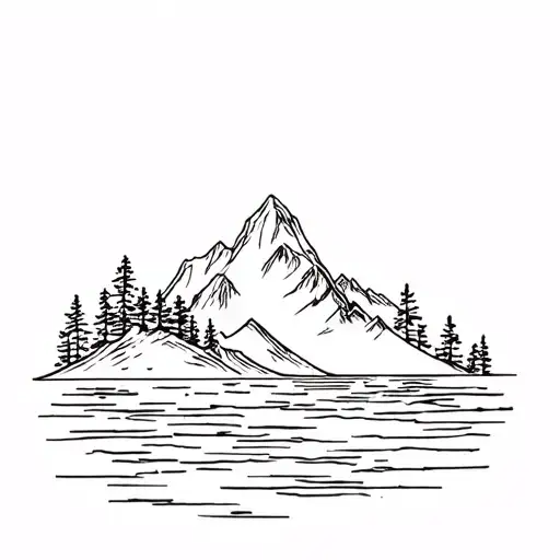forrest mountain ocean scene tattoo design idea