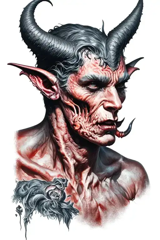 devil whispering into the ear tattoo design idea