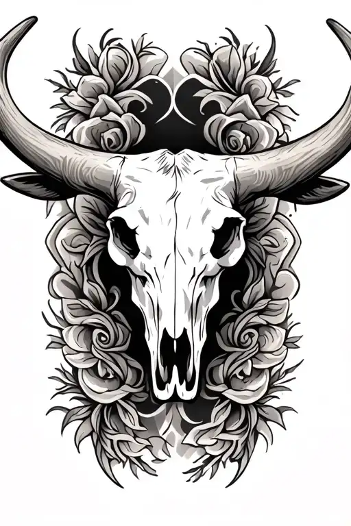 longhorn steer skull tattoo design idea