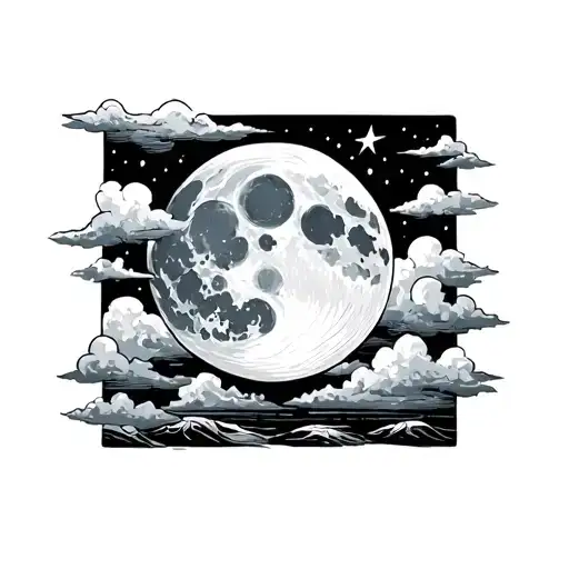 Moon and clouds tattoo design idea