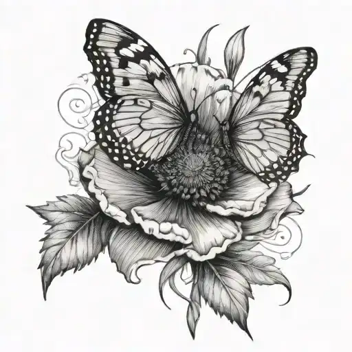 Poppy and butterfly with fingerprint tattoo design idea