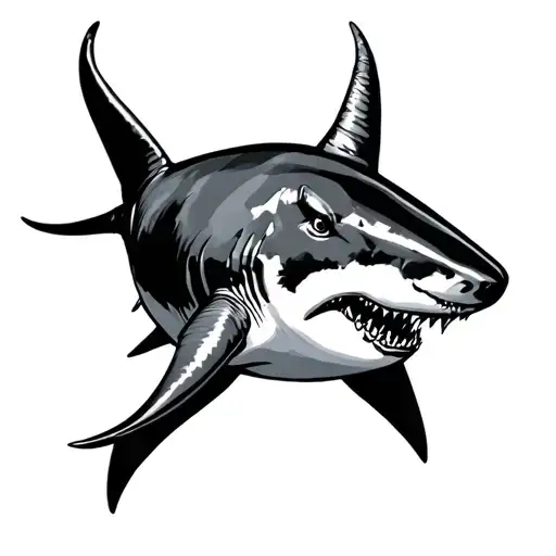 bull shark with bull horns tattoo design idea
