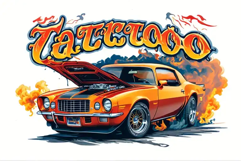 1970 Camaro performing a burnout tattoo design idea