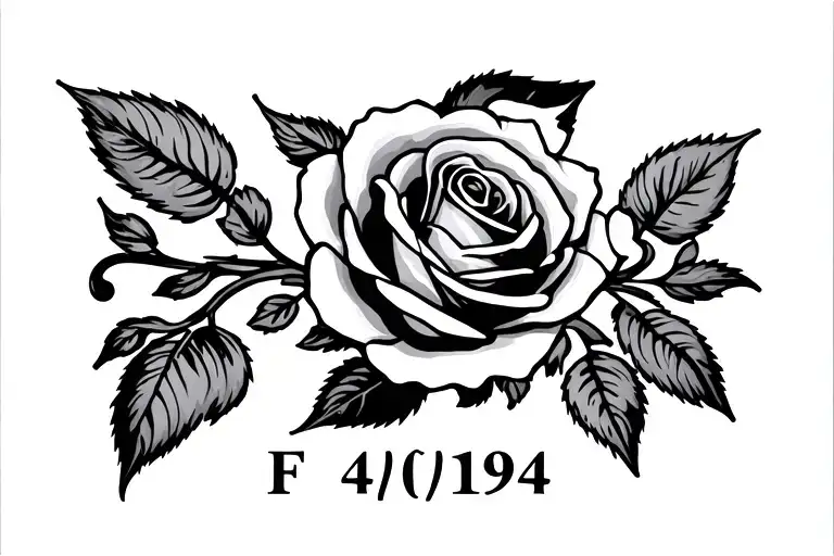 rose bracelet black gradient date 4/01/1947 letter F tattoo design idea