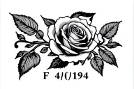 rose bracelet black gradient date 4/01/1947 letter F tattoo design idea