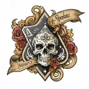an ace of spades card with a banner above it that says "Memento Mori" tattoo design idea