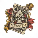 an ace of spades card with a banner above it that says "Memento Mori" tattoo design idea