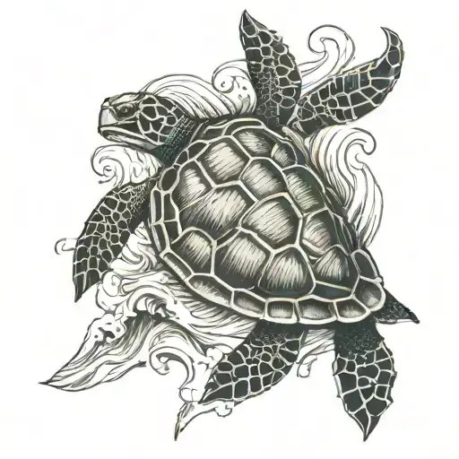 turtle, wave, surfboard tattoo design idea