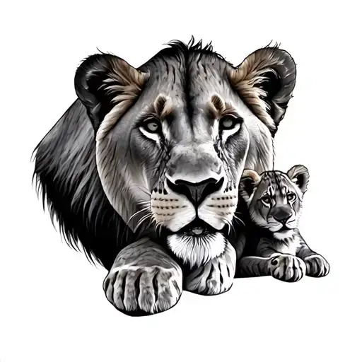 lioness with 2 cubs playing tattoo design idea